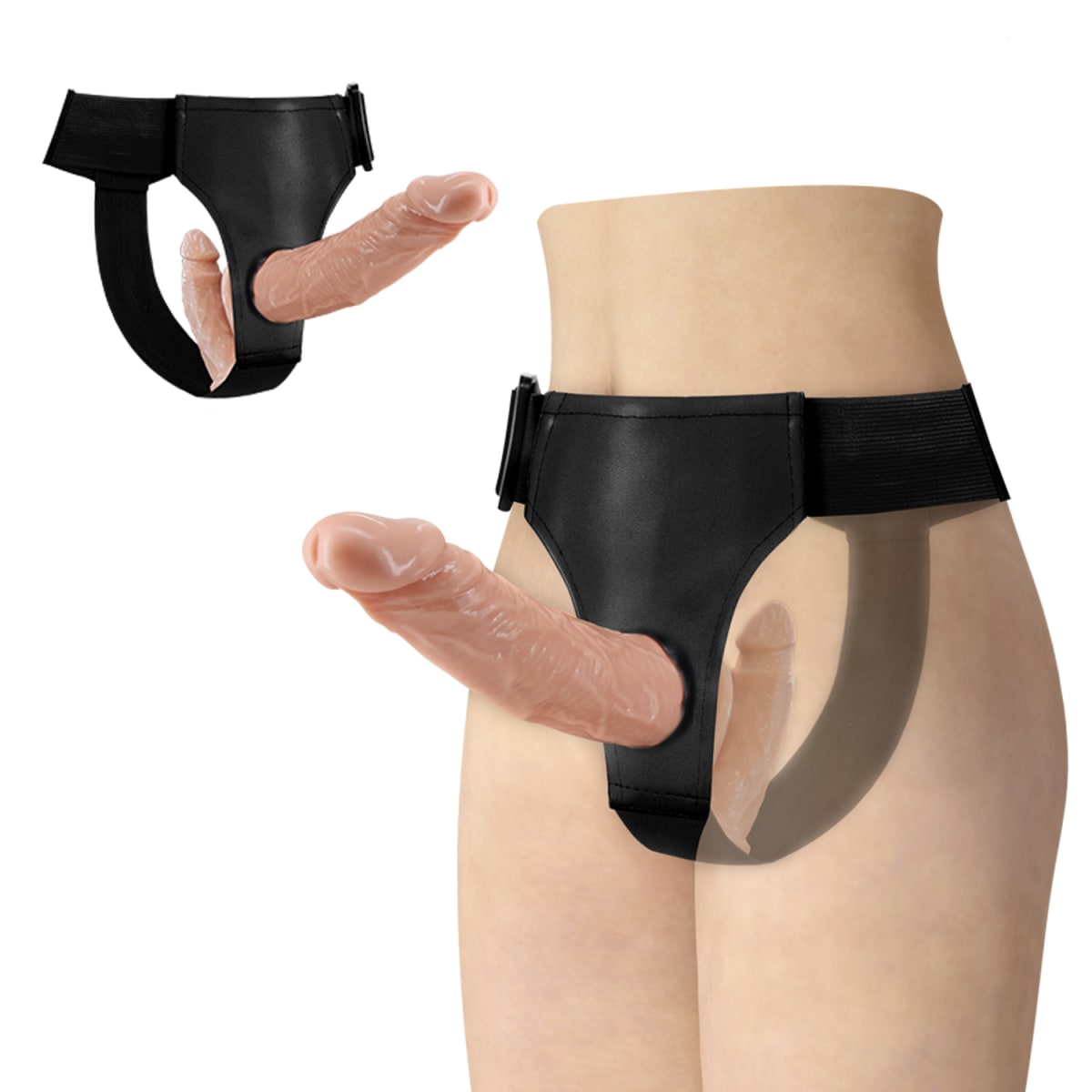 Dildo doble con arnes ajustable 18 cm y 15 cm1
