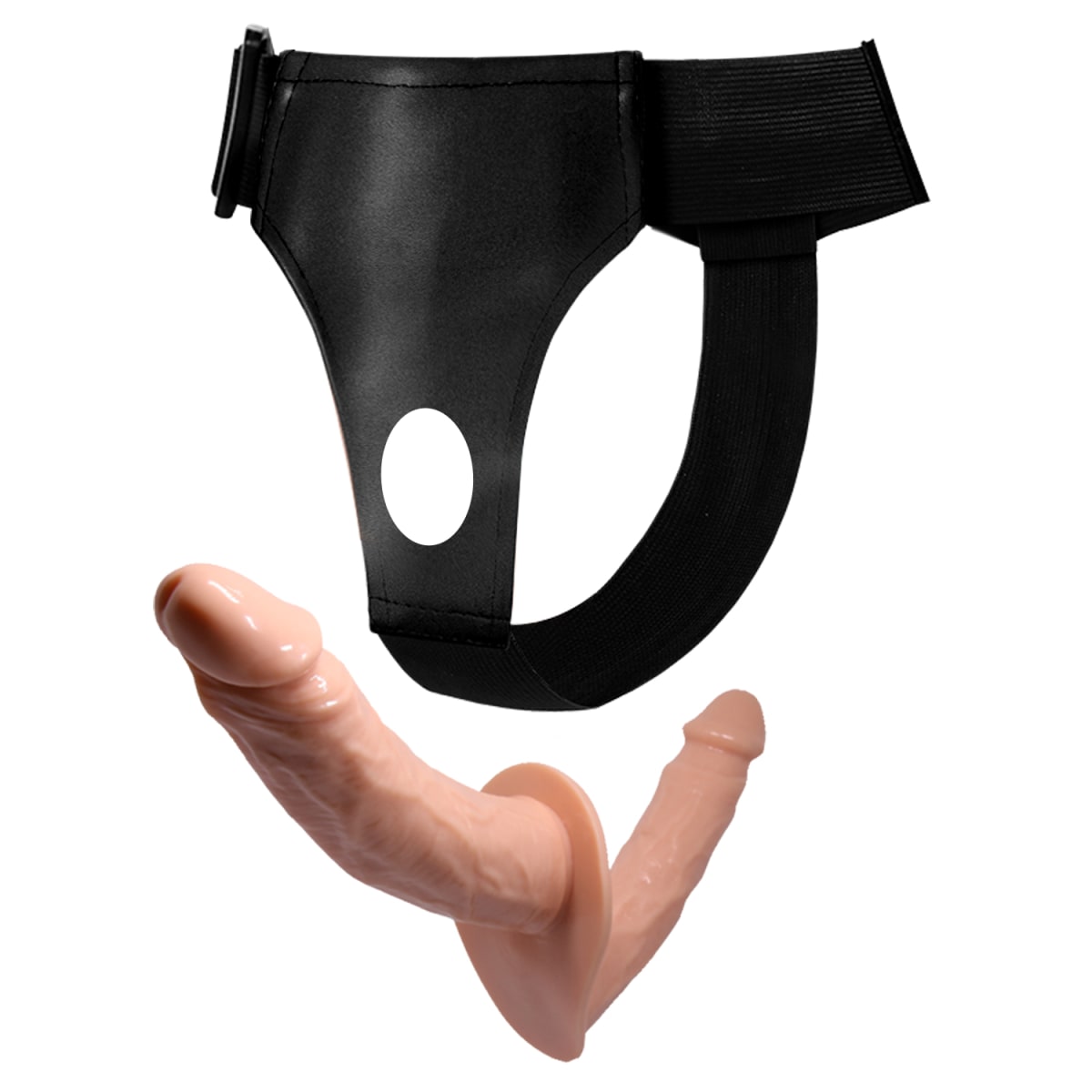 Dildo doble con arnes ajustable 18 cm y 15 cm2