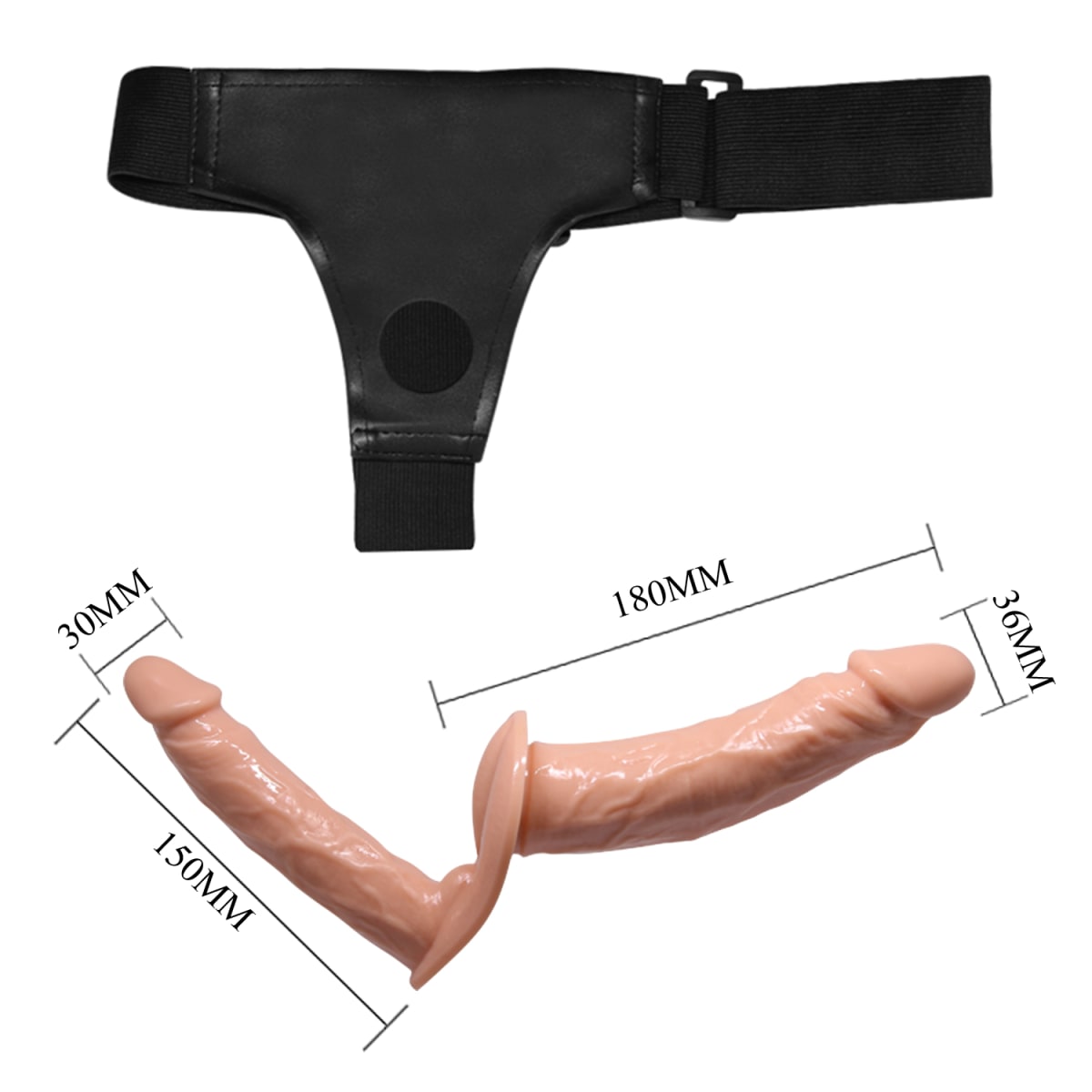Dildo doble con arnes ajustable 18 cm y 15 cm5