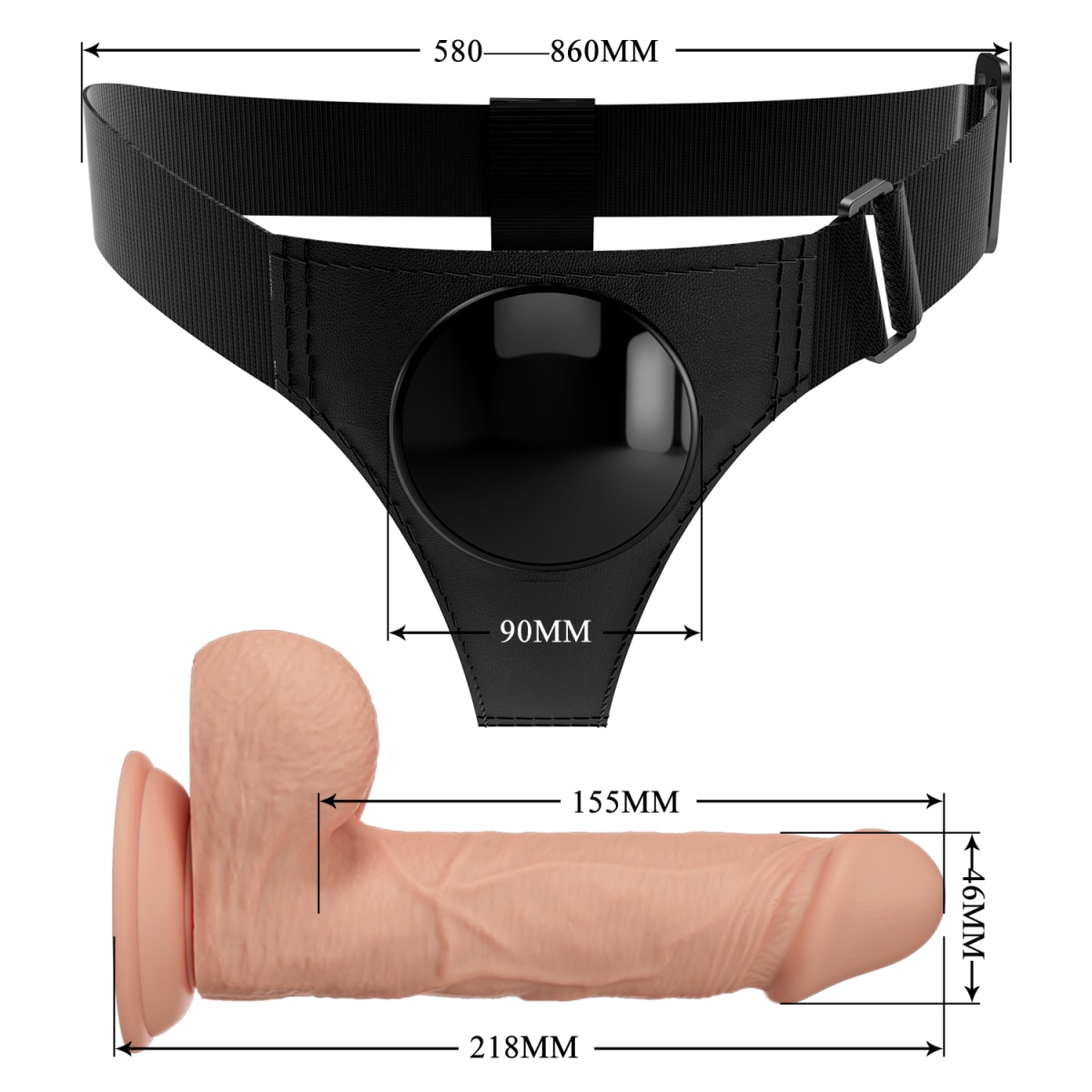 Dildo con arnes ajustable Jerry 15.5 cm1