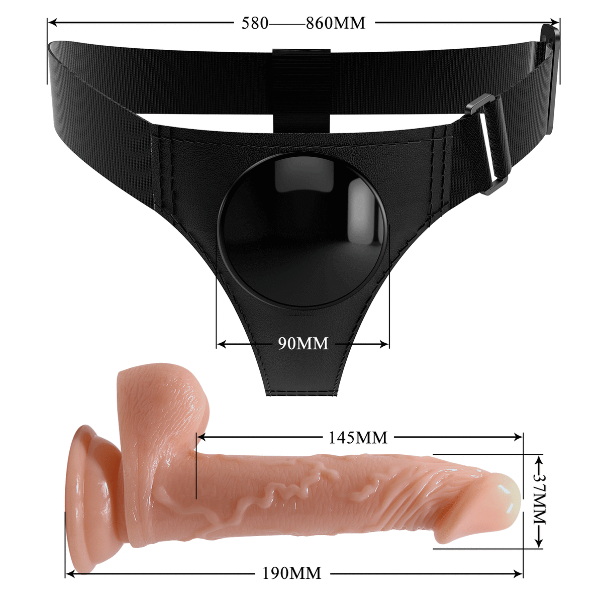 Dildo con arnes ajustable Kevin 14.5 cm3