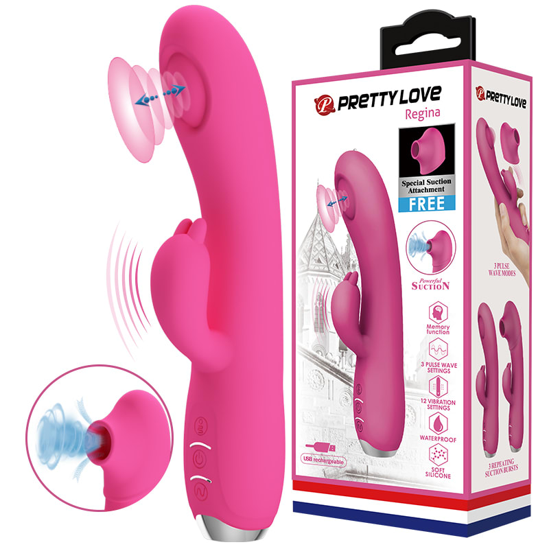 Vibrador Rabbit con Succionador Regina Fucsia - Recargable6