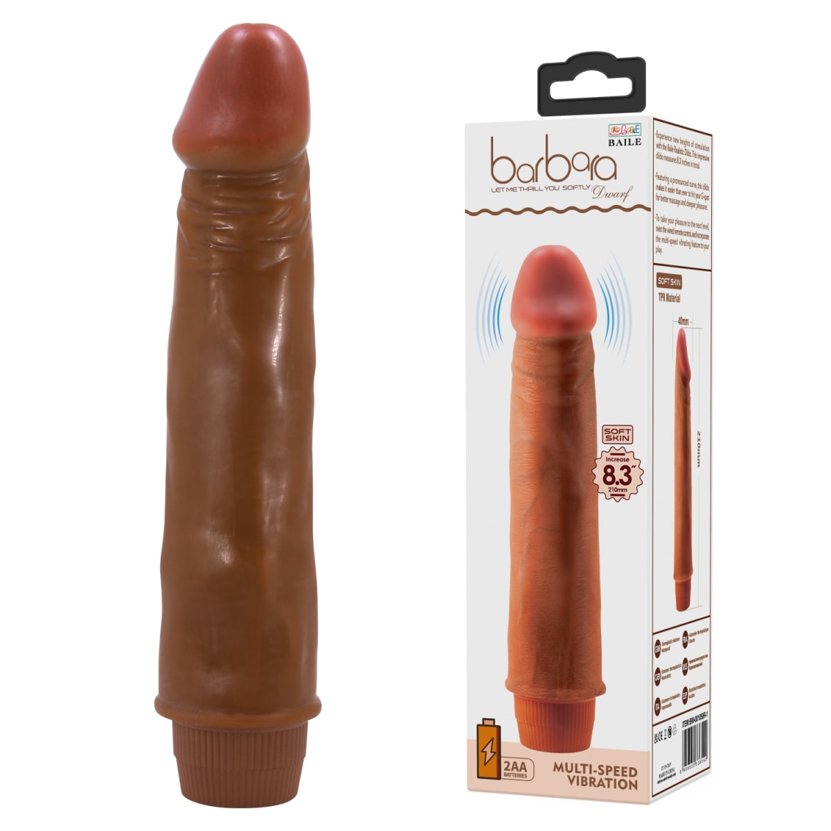 Vibrador TPR Dwarf marrón 21.5 cm5