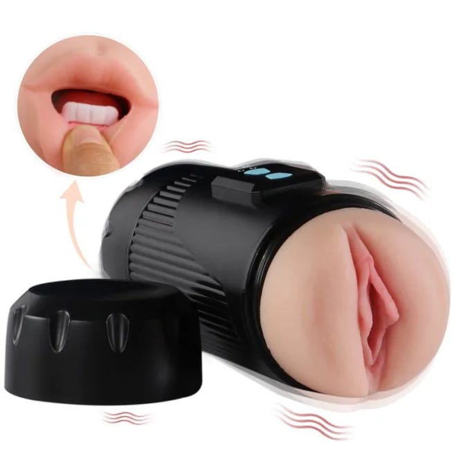 Masturbador doble cara con vibrador recargable2