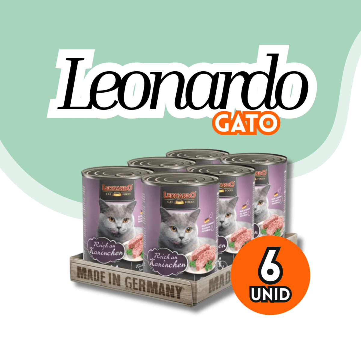 Pack Lata Leonardo Gato Sabor Conejo 6 Unidades1