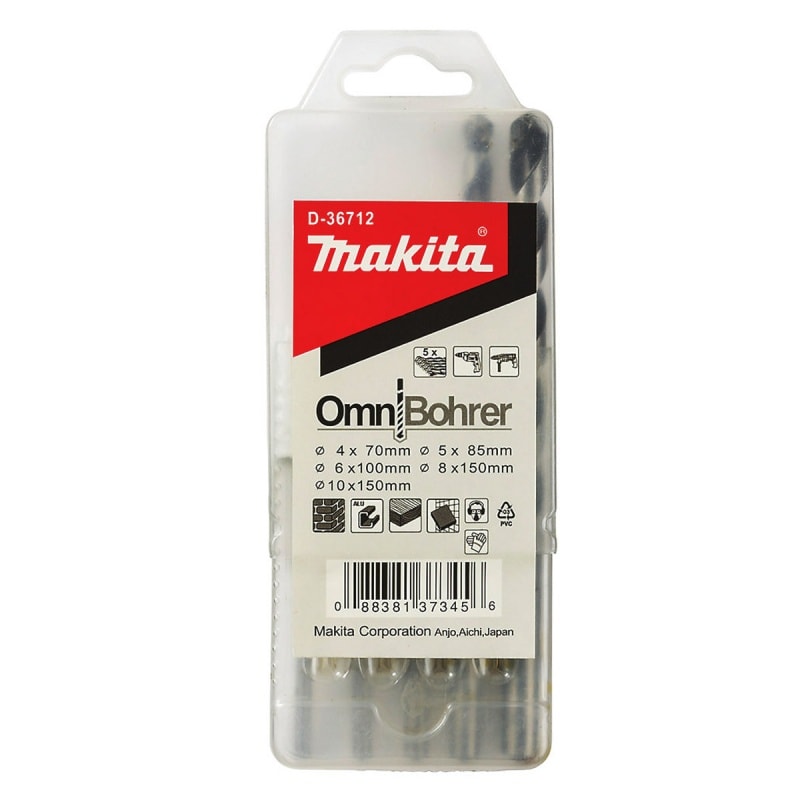 Set de Brocas Multipropósito (Omnibohrer) 4x70, 5x85, 6x100, 8x150, 10x150 mm 5 Pzs. Makita D-367121