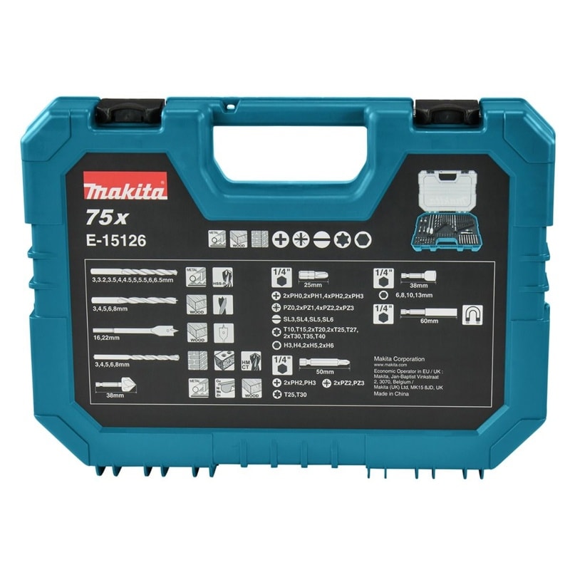 Set de Brocas y Puntas 75 piezas + Caja Transparente Makita E-151264