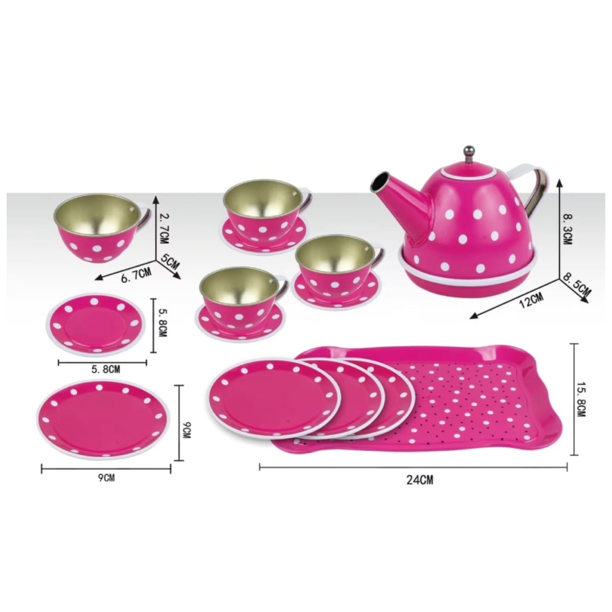 Juego De Tacitas Teteras Platitos Metálicos Set De Té Niñas3