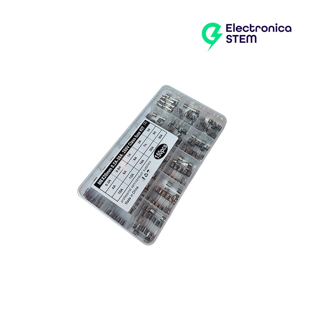 Kit 150 fusibles de vidrio 5x20mm surtidos con caja 0