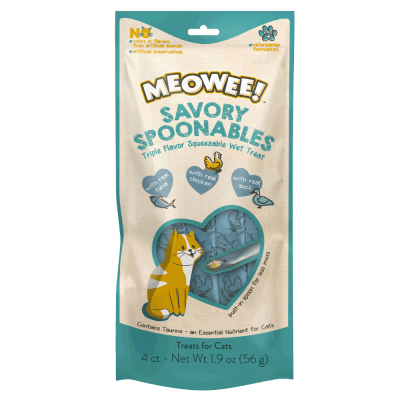 MEOWEE SNACK LÍQUIDO CUCHAREABLE ATUN POLLO Y PATO 56 GR1