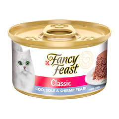 LATA FANCY FEAST CLASSIC MOUSSE DE PESCADO Y CAMARON 85 GR