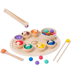 Bellotas de Colores con Pinzas, Cuchara y Palitos - Madera