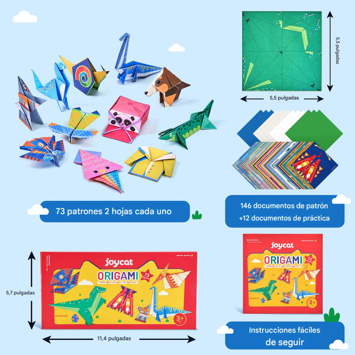 Kit 180 Papeles de Origami Coloridos de Dinos2