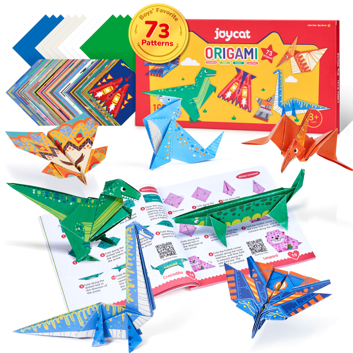 Kit 180 Papeles de Origami Coloridos de Dinos1