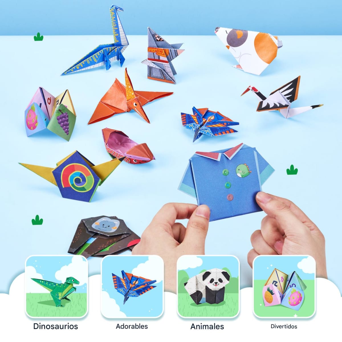 Kit 180 Papeles de Origami Coloridos de Dinos5