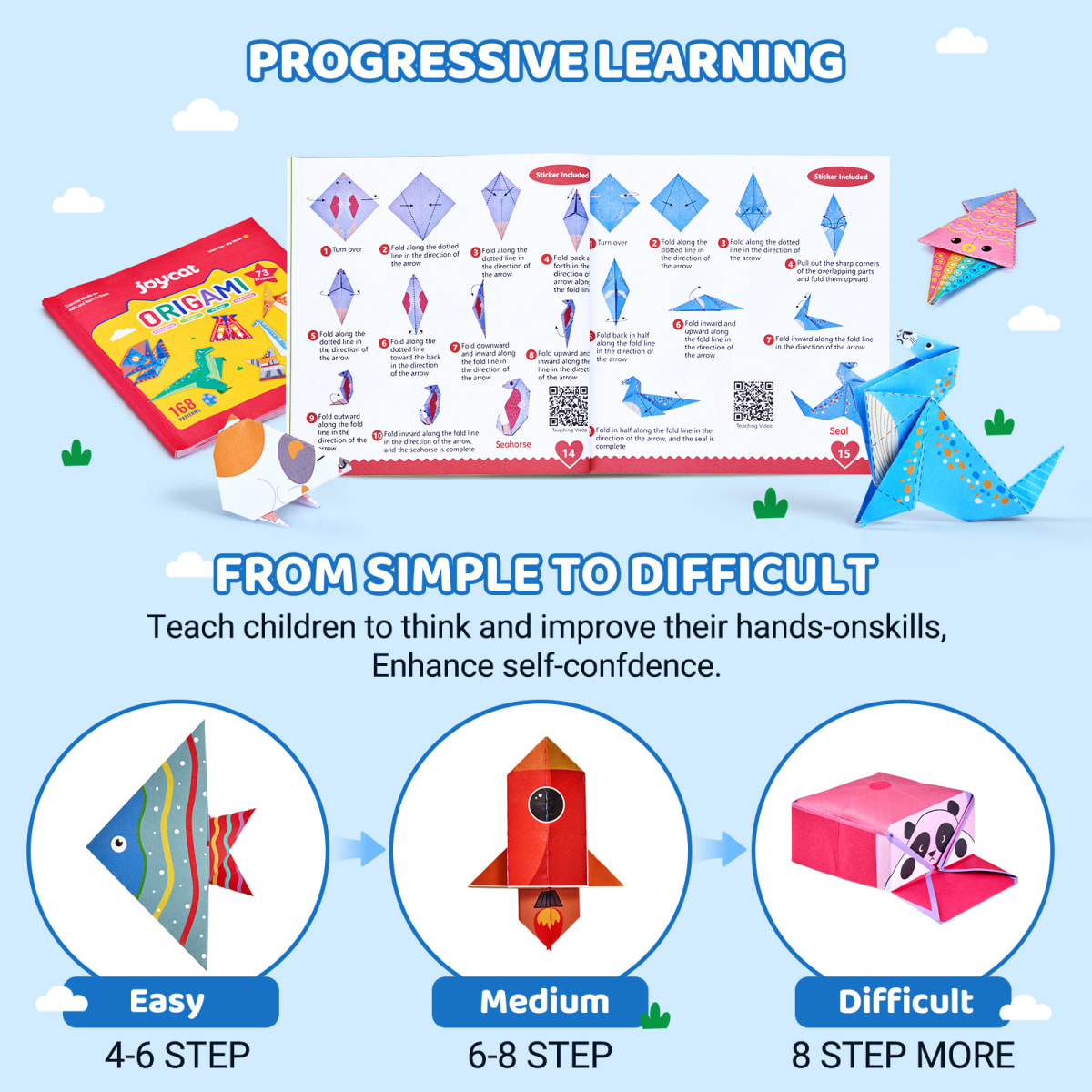 Kit 180 Papeles de Origami Coloridos de Dinos6