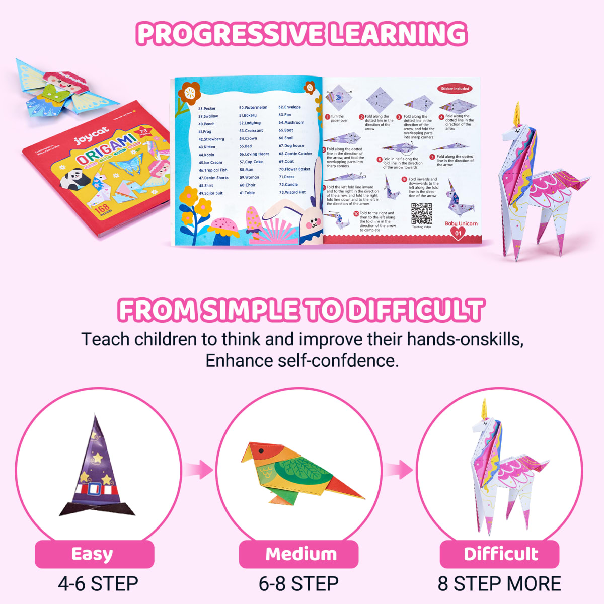 Kit 180 Papeles de Origami de Unicornios5