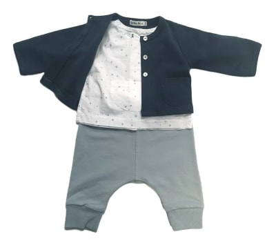 SET ROPA BEBÉ BLUSA, PANTALÓN Y CHALECO GRIS/AZUL3