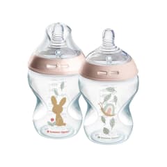 PACK 2 MAMADERAS 260ML NATURAL START DISEÑO CONEJO ROSA