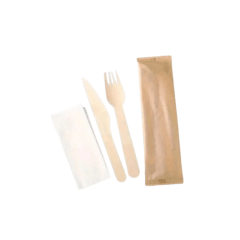 PACK TENEDOR+CUCHILLO+ CUCHARA(MADERA)+SERVILLETA KRAFT