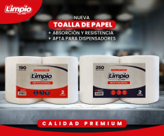 TOALLA INSTITUCIONAL LIMPIO / PACK 2 UNIDADES 190 Y 250 MTS