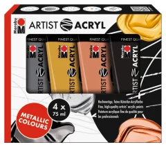 Marabu Acrylic Artista, Colores Metalizados, 4u. x 75 ml