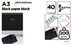 Block De Dibujo Papel Negro 200G A3 40Hojas (MP)