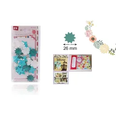 Blister De Flores De Papel 2cm X 38Uds Color Celeste/Blanco