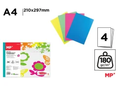 Pack De Cartulina Fluorescente X 4Uds /4 Colores A4 Marca MP Crafts Color Variado (MP)