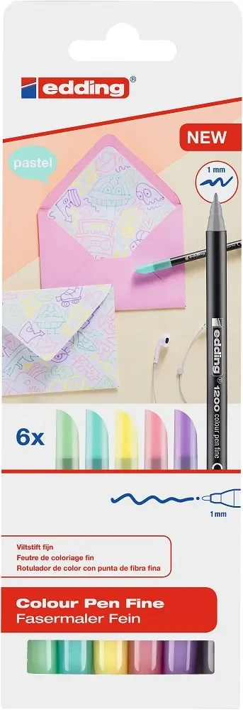 Set 6 marcadores fibra Edding E-1200 Pastel1