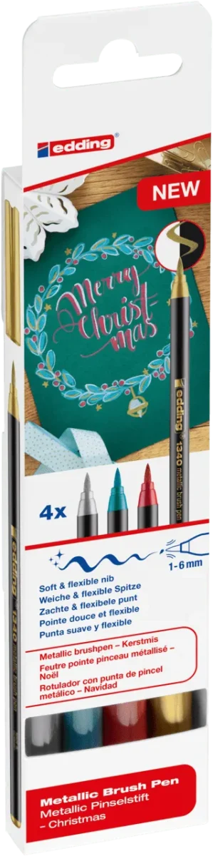 Set 4 Marcadores punta pincel Edding-1340 metalizado XMAS1