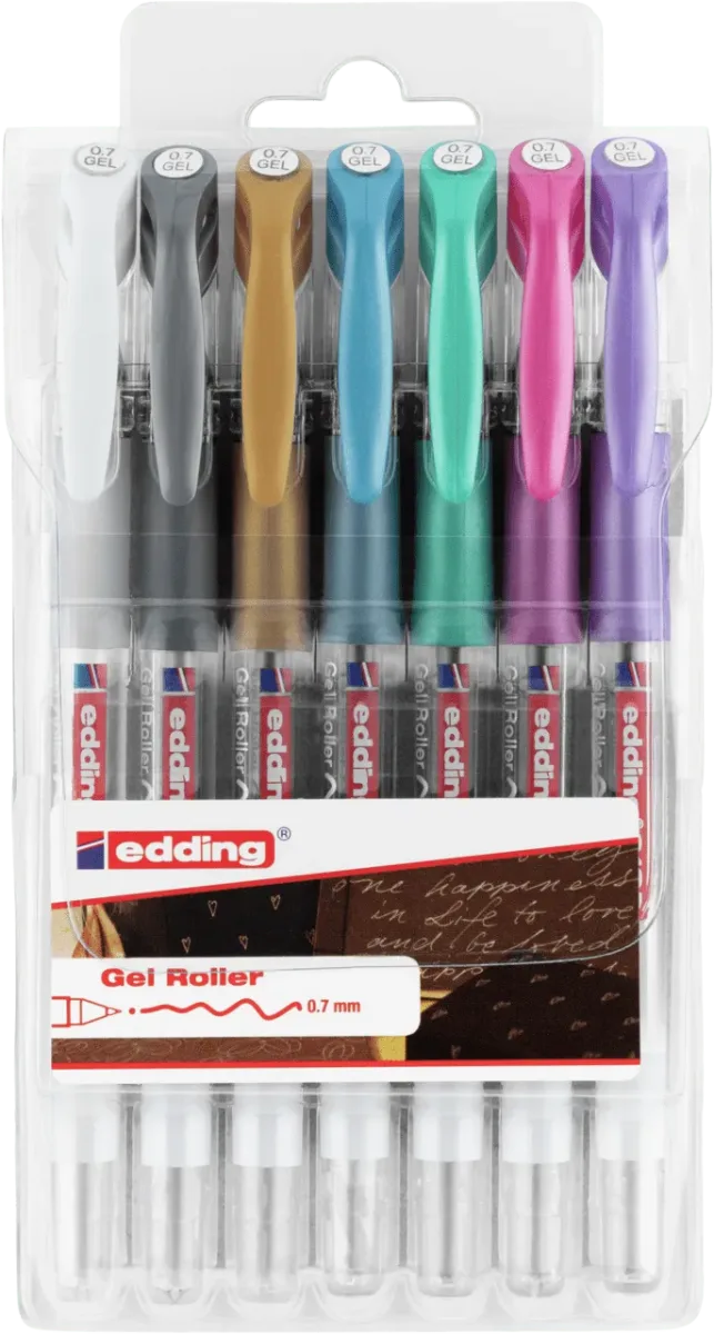 Set 7 Rollerballs Gel Edding E-2185 Metalizado1
