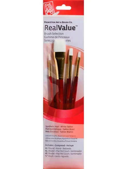 SET PRINC 4 PINCELES SINTÉTICO TAKLON BLANCO ROJO SH1