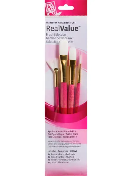 SET PRINC 4 PINCELES SINTÉTICO TAKLON BLANCO ROSADO SH1