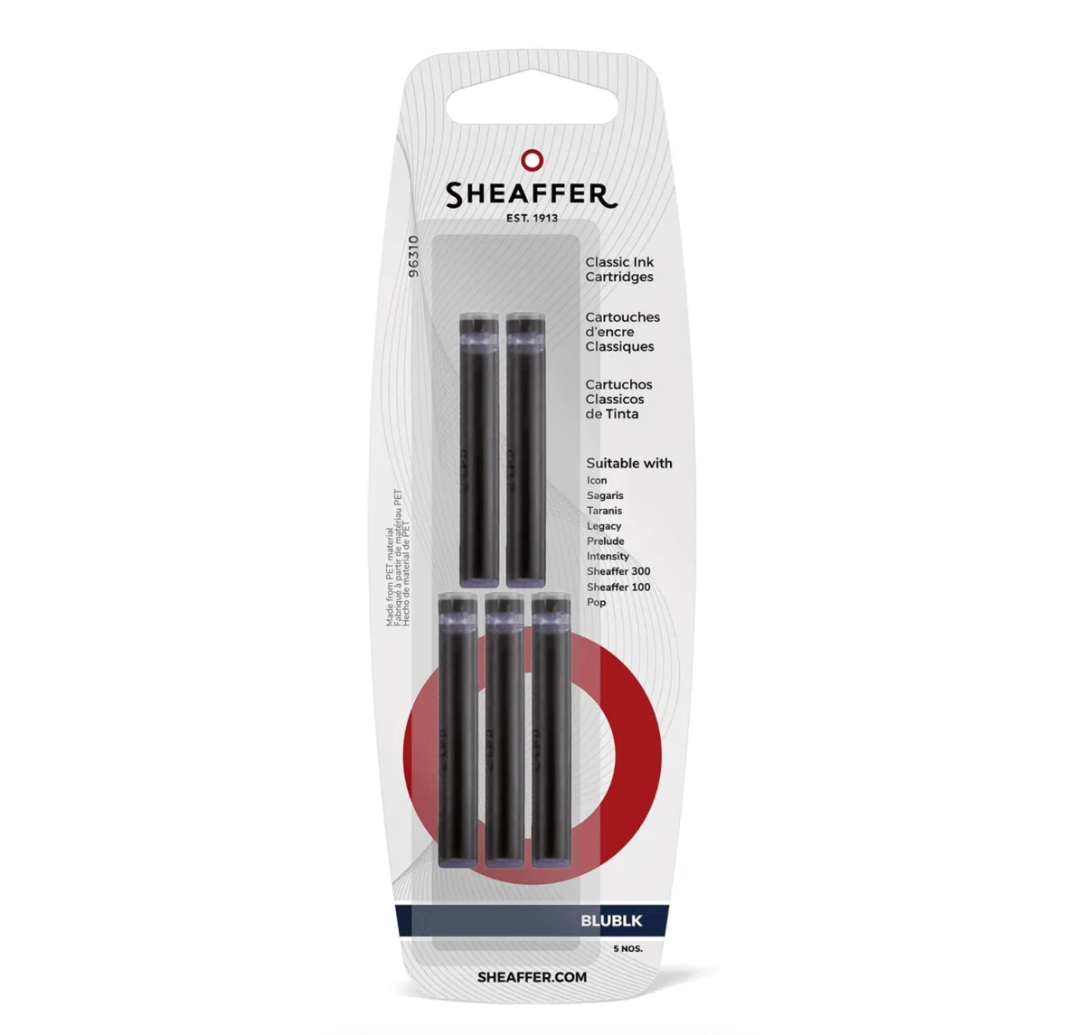Blister de tinta Sheaffer Con 5 Cartuchos Azul Negro1