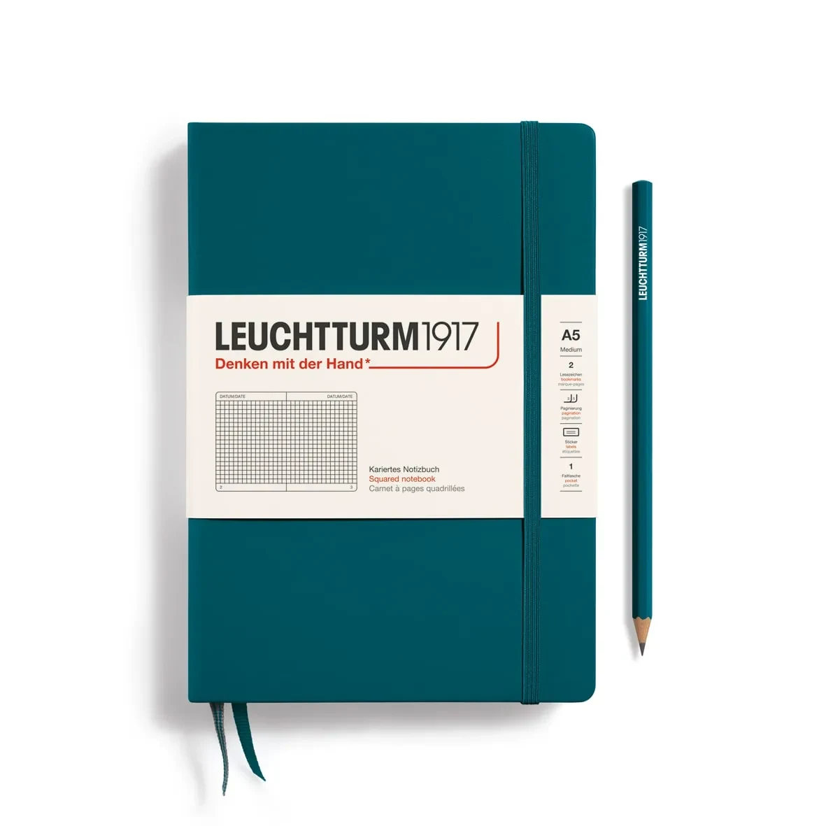 Libreta leuchtturm1917 T.Dura Mediana A5 Cuadr Pacific Green1