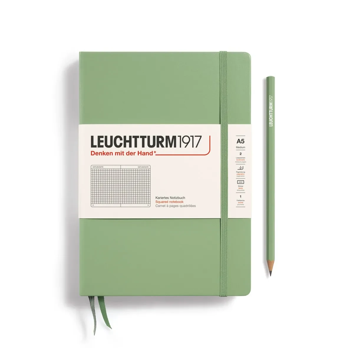 Libreta Tapa Dura Mediana A5 251P Cuadros, Sage1
