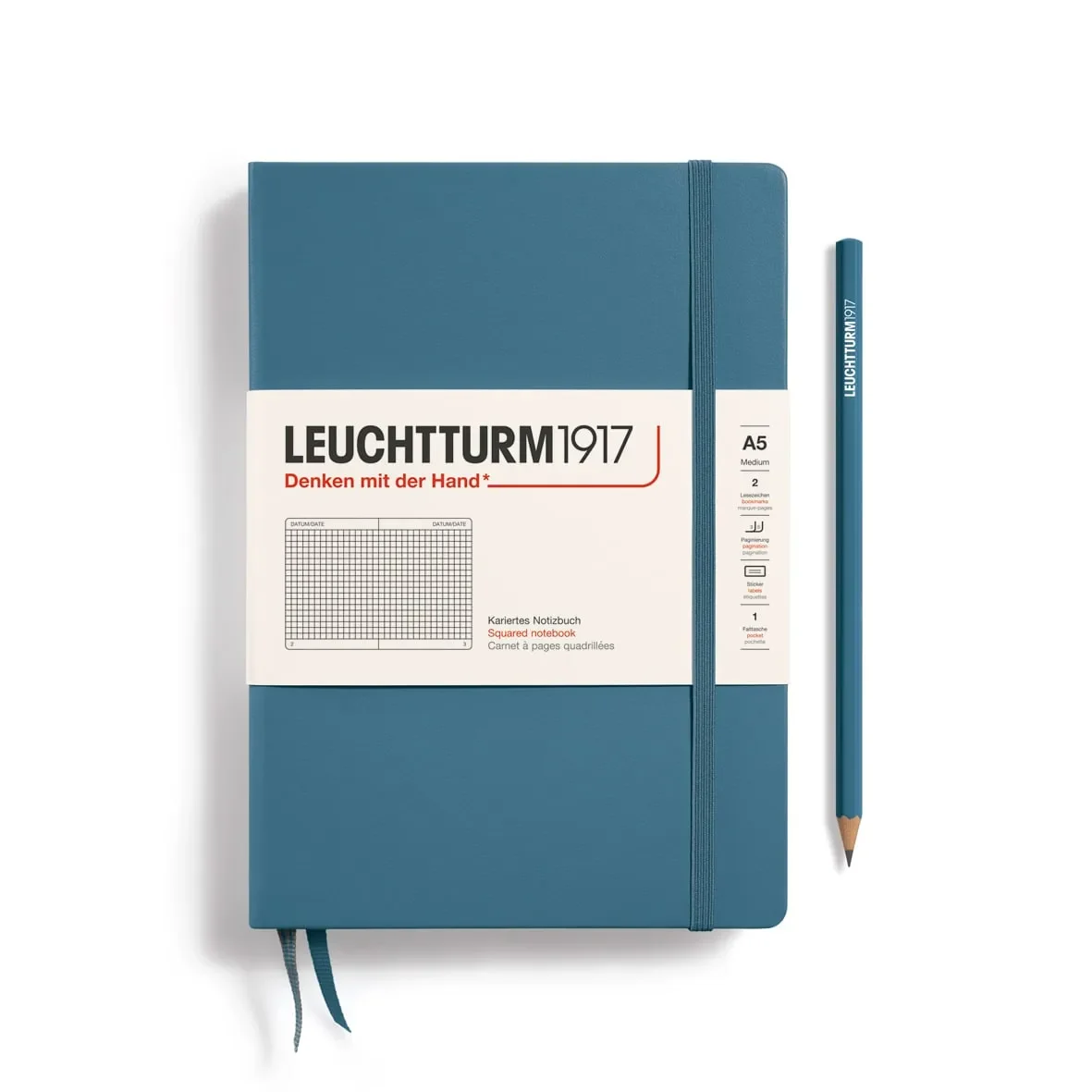 Libreta leuchtturm1917 T.Dura Mediana A5 Cuadros, Stone Blue1