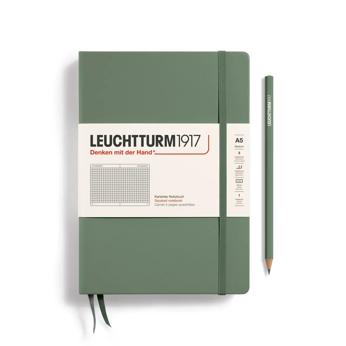 Libreta leuchtturm1917 Tapa Dura Mediana A5 Cuadros, Olive1