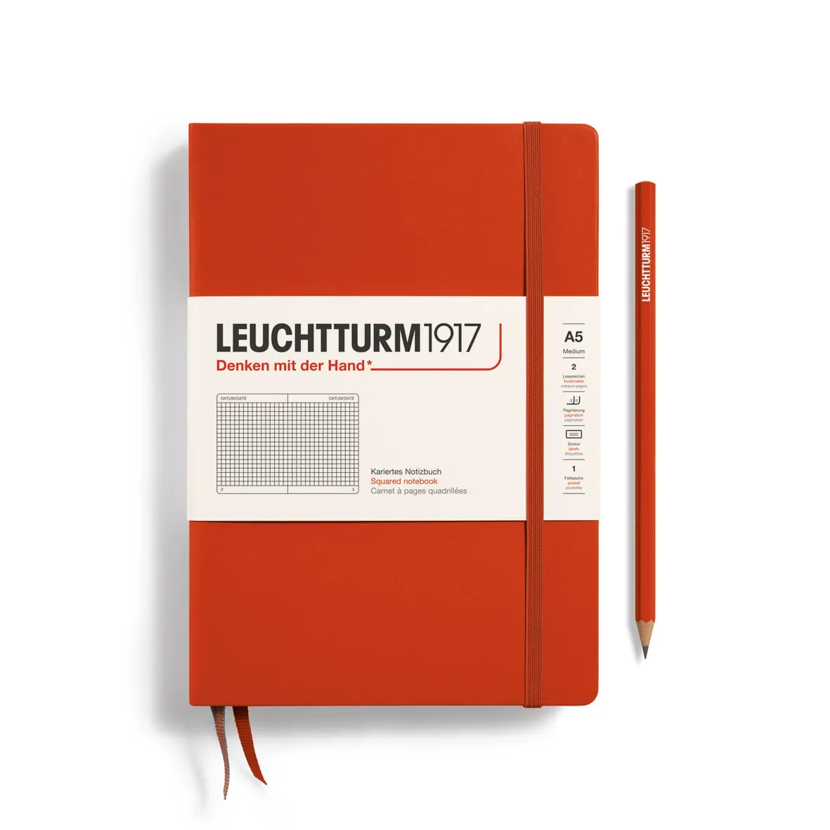 Libreta leuchtturm1917 Tapa Dura Mediana A5 Cuadros Fox Red1
