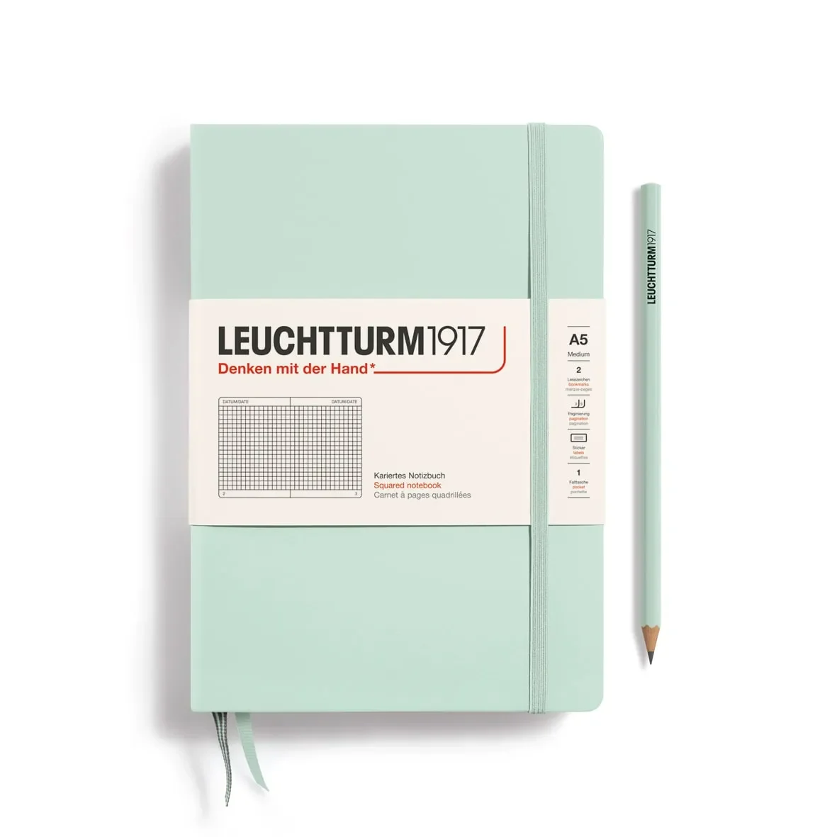 Libreta leuchtturm1917 T. Dura Mediana A5 Cuadros Mint Green1