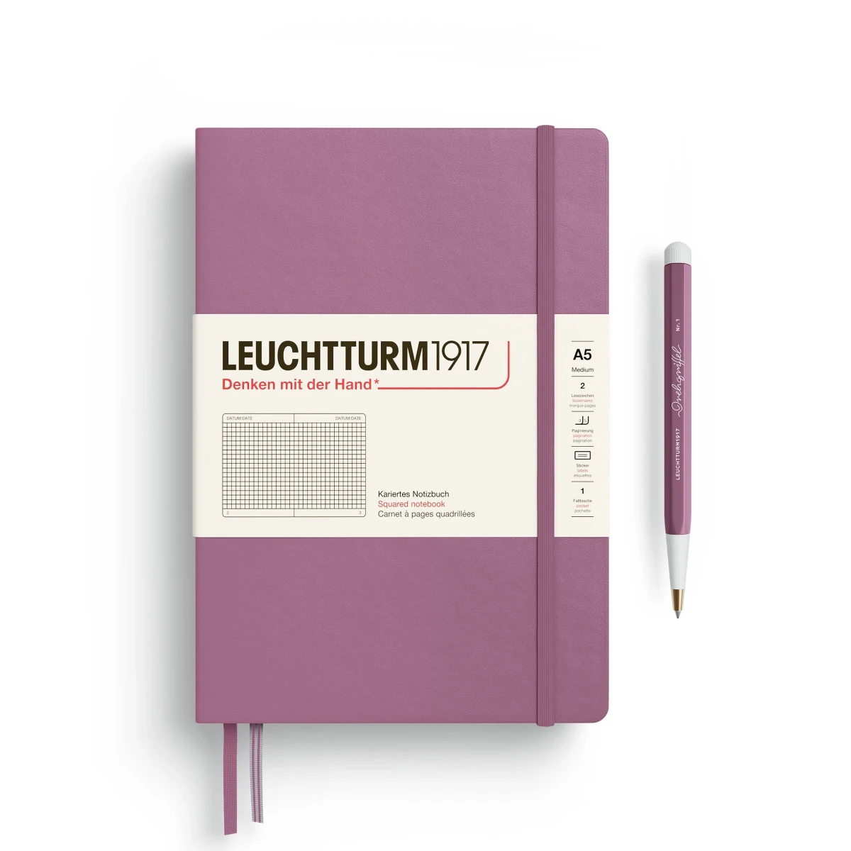 Libreta leuchtturm1917 T.Dura Mediana A5 Cuadros Dusty Rose1