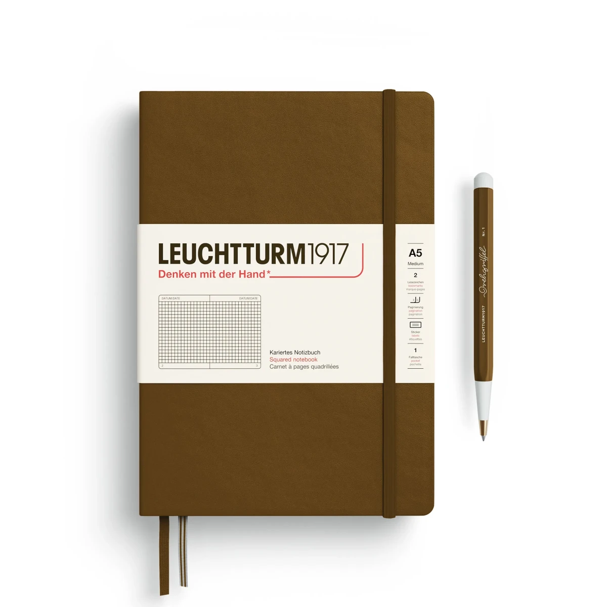Libreta leuchtturm1917 Tapa Dura Mediana A5 Cuadros, Spice Brown1