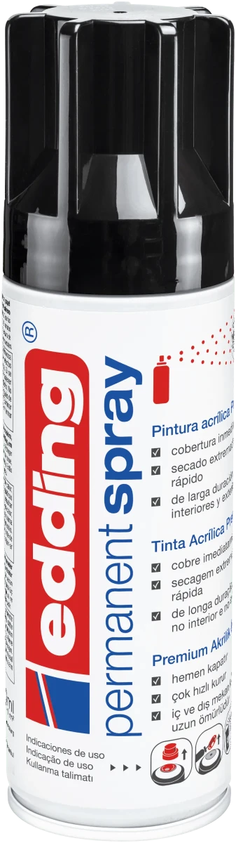 Spray permanente de pintura acrílica de alta gama Edding E-5200 Negro Brillante1