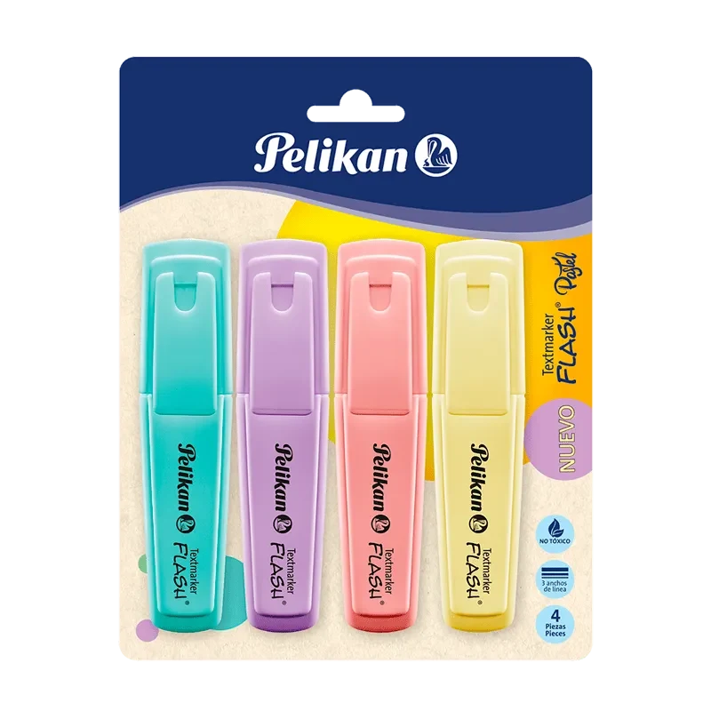 DESTACADOR FLASH PASTEL x 4 UNID1