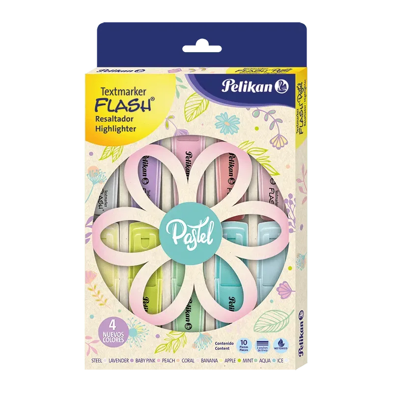 DESTACADOR FLASH PASTEL x 10 UNID1