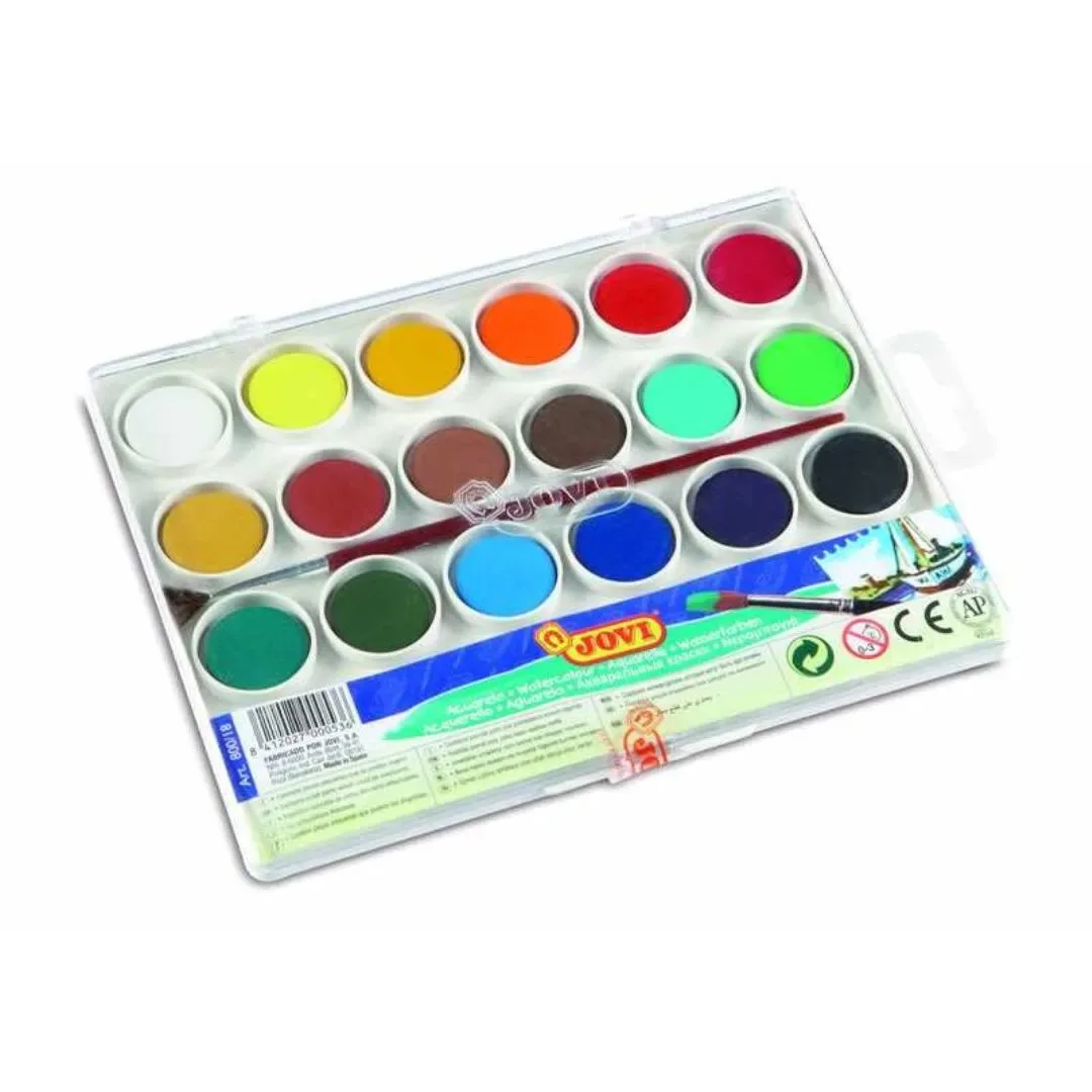 Acuarelas de 18 Pastillas + Pincel Marca Jovi Color Variado1