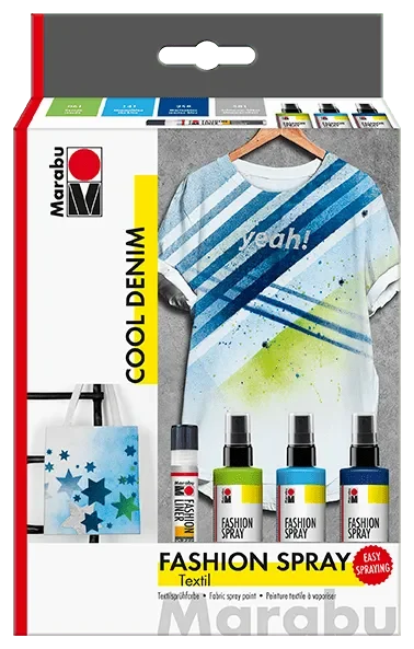 Marabu Fashion Spray - Cool Denim, Set 3u. x 100 ml, 1 x 25 ml1