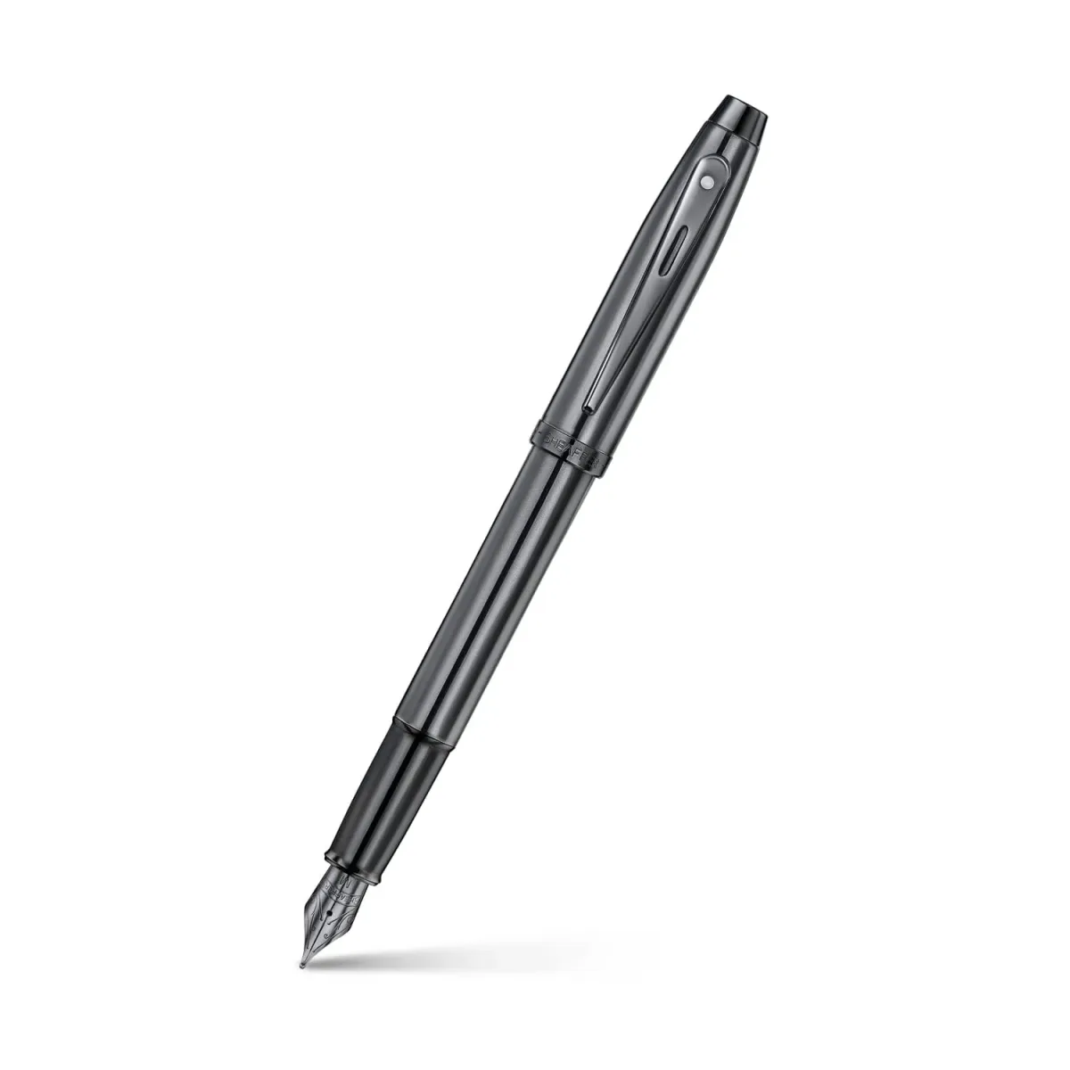 PLUMA FUENTE SHEAFFER 100 GRIS OSCURO CON ACABADOS EN PVD NEGRO METALICO1