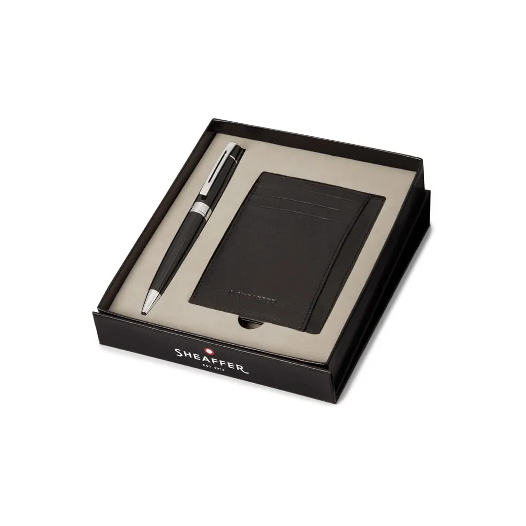 Bolígrafo Sheaffer S300 Negro brillante CT + Portatarjetas C1